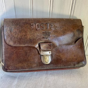 Antique French Leather Post office wallet Small case  la Poste postman