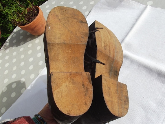 Antique French Boots Wooden soled Clog Country Sh… - image 6