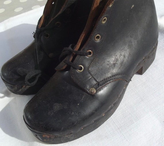Antique French Boots Wooden soled Clog Country Sh… - image 8