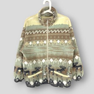 Vintage Pink turn aztec printed fleece jacket japanese brand bohemian casual outerwear warm light jacket size Small