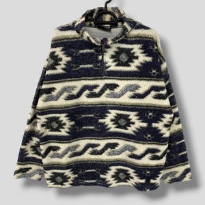 Vintage Palt palt navajo geometric deep pile fleece pullover japanese brand outdoor casual outerwear quarter zipper jacket size Medium