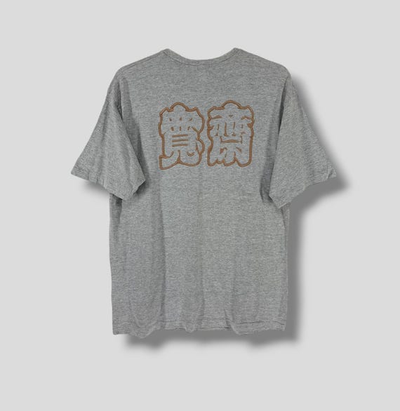Kansai Yamamoto, Vintage 90s Kansai Yamamoto embroidered japanese script tshirt designer basara aesthetics motif tee grey size Medium
