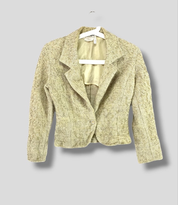 Salvatore Ferragamo, Vintage Salvatore Ferragamo tweed wool cropped blazer designer preppy casual outfit outerwear suit coat womenswear size XXS