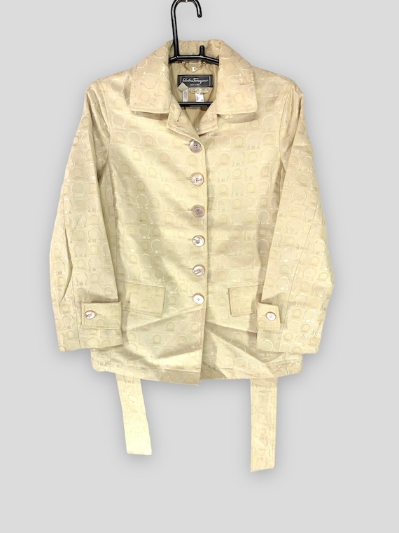 Salvatore Ferragamo, Vintage Salvatore Ferragamo beige logo belted trench coat designer casual outfit outerwear topcoat womenswear size 40