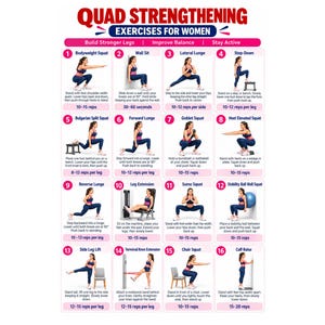 Quad Strengthening Exercises for Women Printable Leg Workout Chart Knee Strength Exercise Poster Home Fitness Guide Instant Download PDF