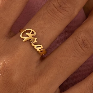 Dainty Personalized Script Name Ring, Custom Cursive Cutout Name Ring, Sterling Silver Name Ring, Minimalist Gold Name Ring, Christmas Gift