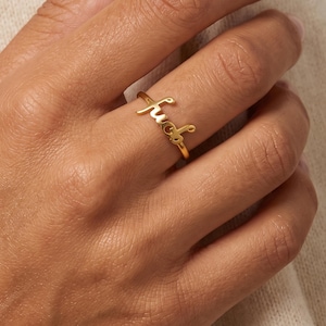 Dainty Funny Swear Word Script Ring, Custom Cursive Name Ring, Sterling Silver Statement Ring, Minimalist Word Ring, Christmas Gift