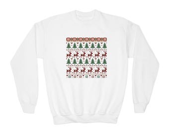 Kids Christmas Sweatshirt, Vintage Fair Isle Holiday Crewneck, Retro Xmas Shirt for Girls and Boys, Cozy Winter Holiday Gift