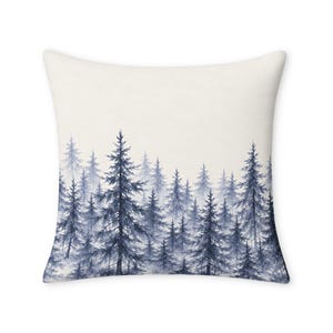 Frosted Pine Pillow Cover - Blue Watercolor Winter Forest, 16x16