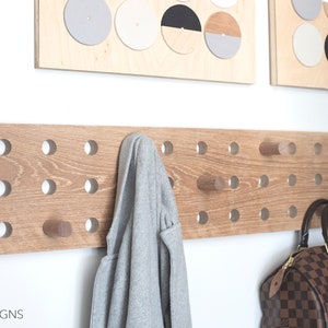 Modern Wall Rack Pegboard Solid Oak and Walnut Wood Coat Rack Wall Organizer