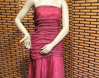 Vintage Amazing 1990s Red Nylon Metallic Strapless Formal Party Dress Draped Layers Lazaro Size 12