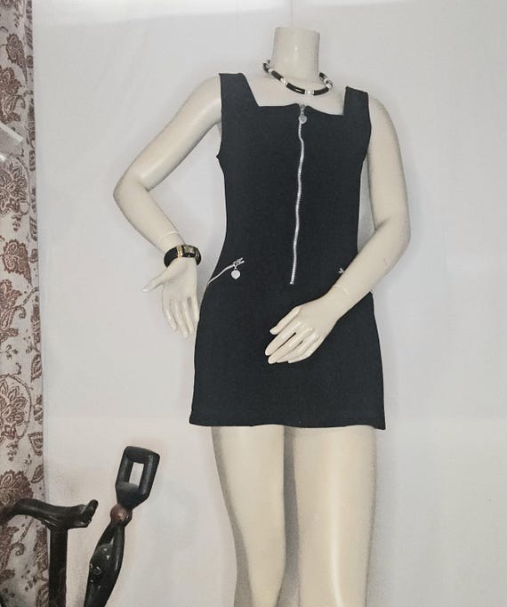 Vintage Retro Mini Dress Black Front Zipper Picasso Alamode