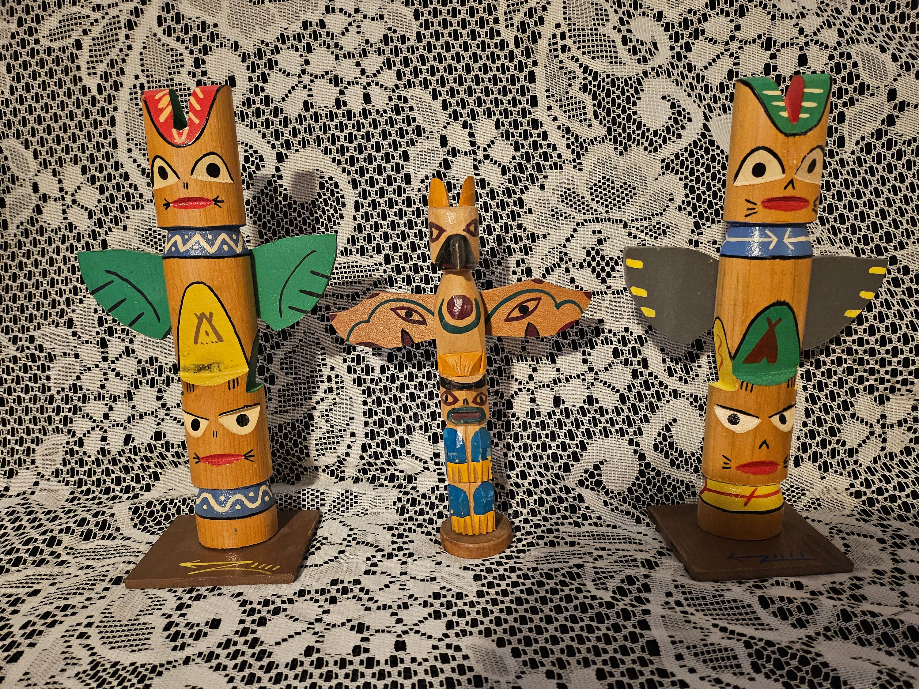 Vintage Trio Native American Totem Poles 1950s Tourist Keepsake