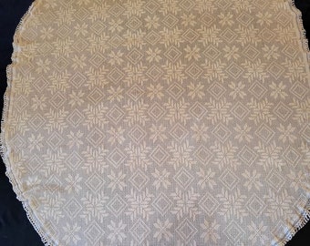 Vintage Crochet Elegant Tablecloth Picot Edging Cream, Beige, Ecru Oblong 63" x 82"