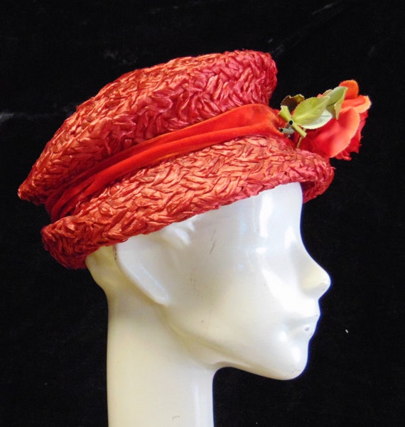 1940s Red Woven Tilt Cloche Hat Vintage Woven Cher
