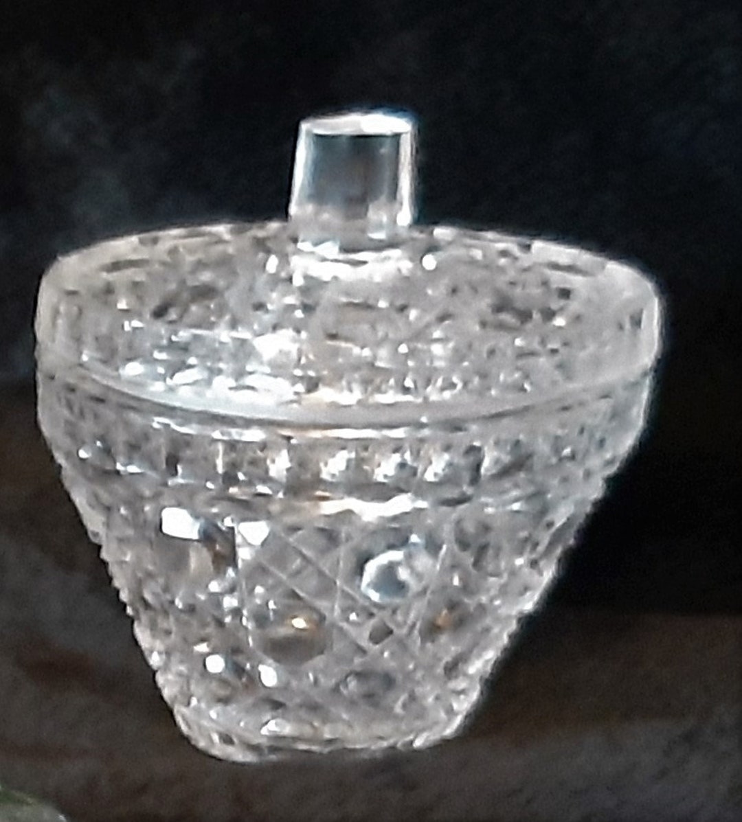 Vintage Cut Crystal Candy Dish Round Etched Pattern With Lid Etsy