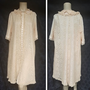 Vintage Mid-Calf Dressing Gown, Robe Peach with Lace Best & Co. 5th Ave, New York