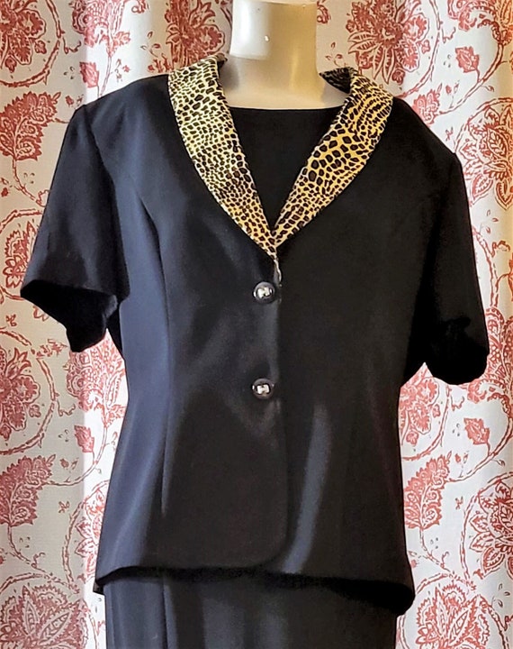Vintage 2 Piece Black Dress and Jacket With Leopard