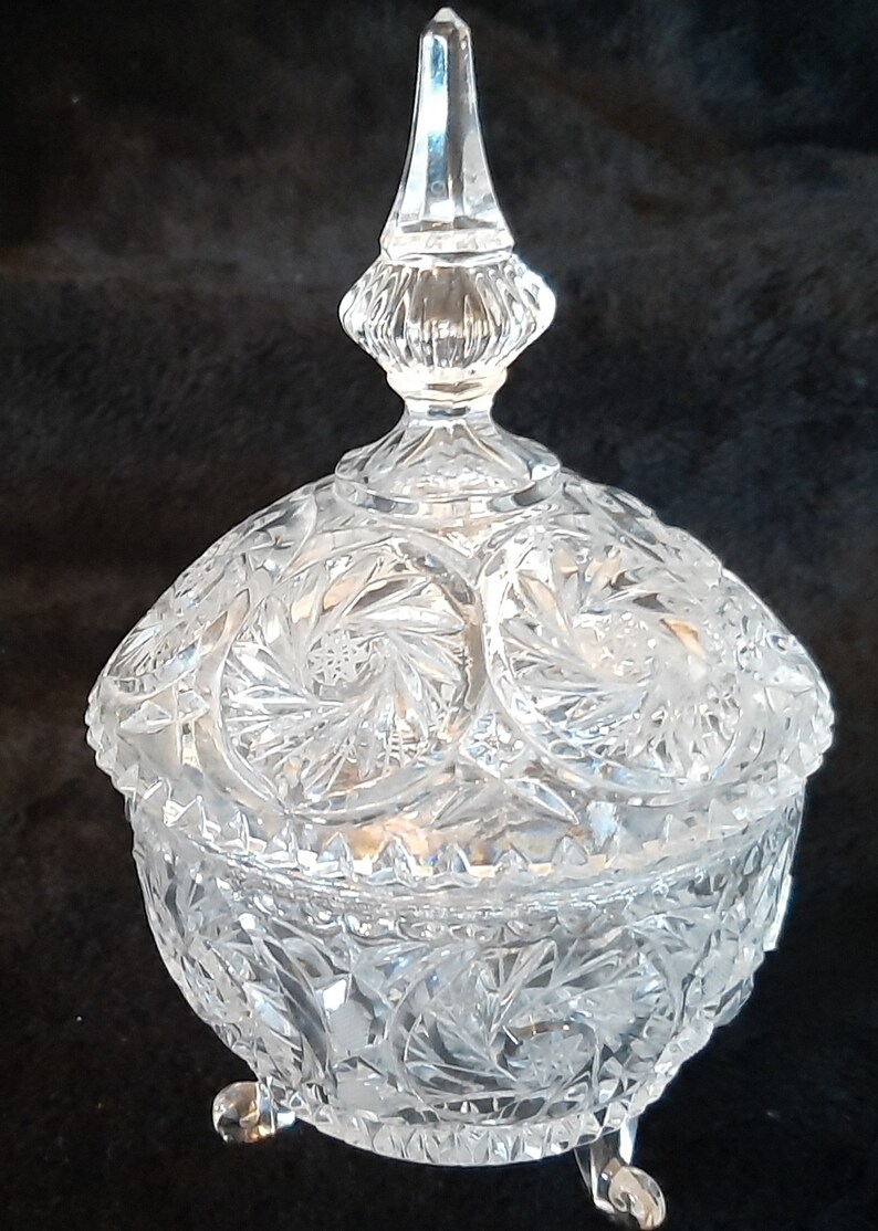 Vintage Cut Crystal Candy Dish Oval Covered With Pattern Etsy