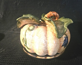 Vintage Fall Harvest Pumpkin Centerpiece Unique Handpainted Fitz and Floyd