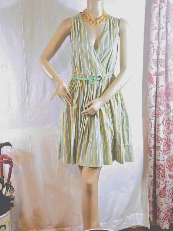 Vintage STEVE MADDEN Halter Dress Gathered Waist Plunging Neckline 12