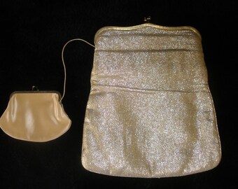 Purse Gold Sparkle Evening Clutch Bag With attached Coin Purse Vintage