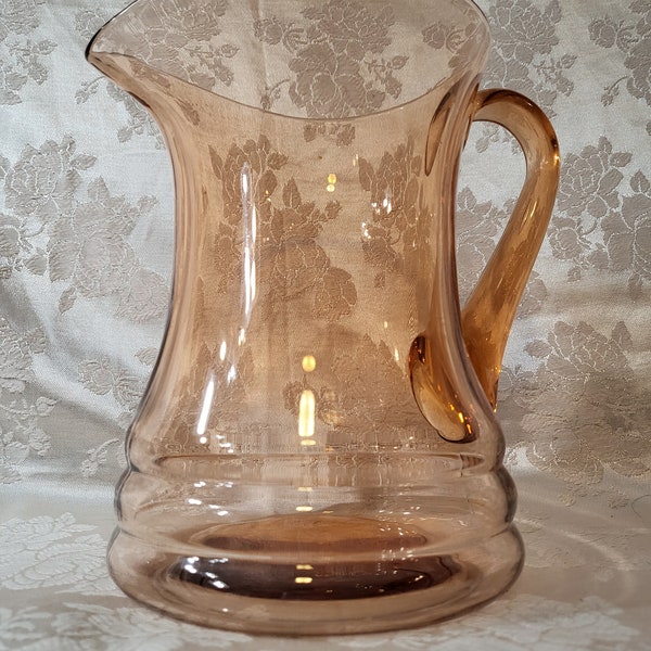 Vintage Dunbar Pink/Peach Glassware 48 oz, Juice, Water, Iced Tea, Beverage Pitcher