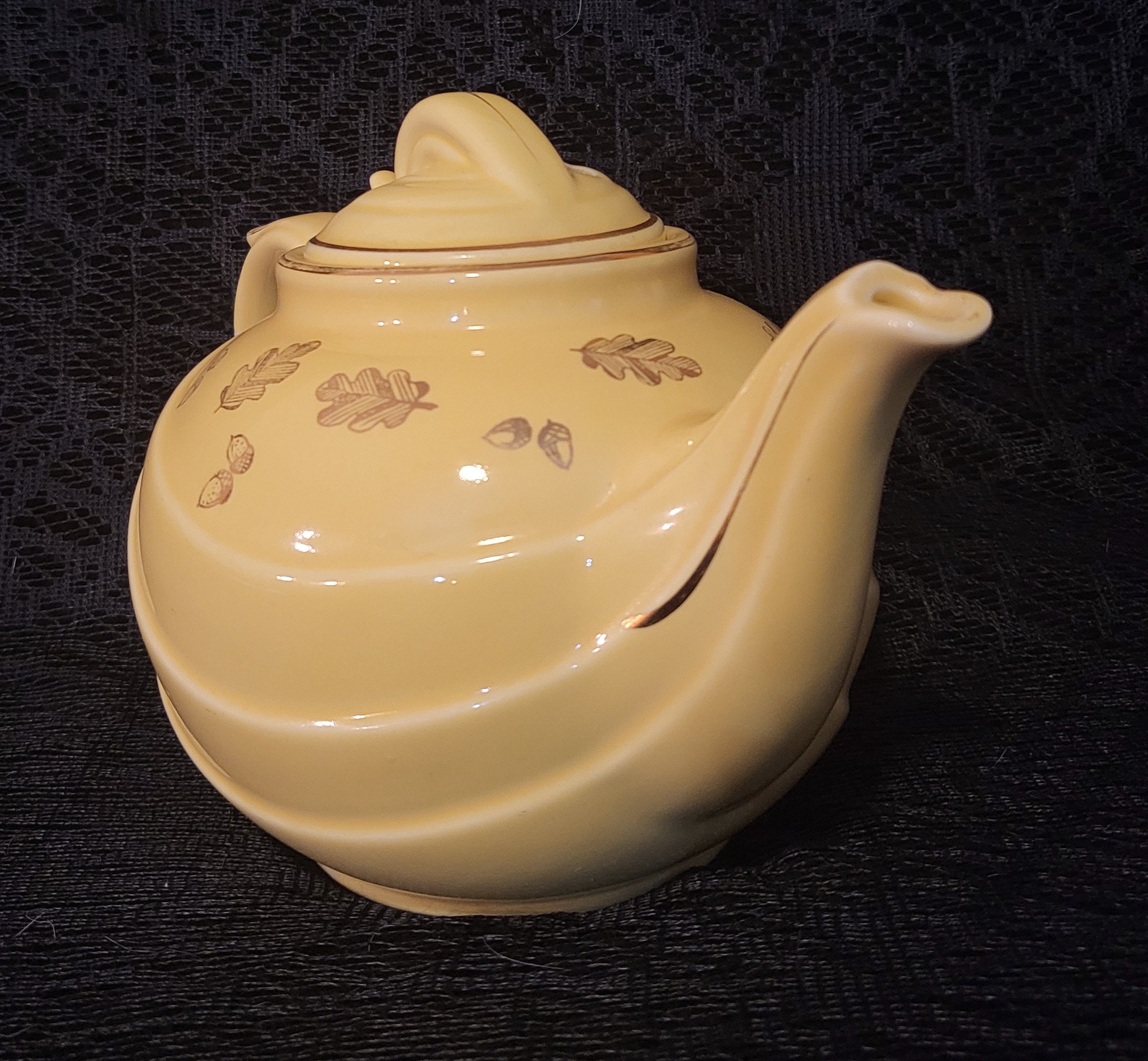 Vintage Hall Airflow Teapot Yellow With Gold Acorns Art Deco 6 Etsy