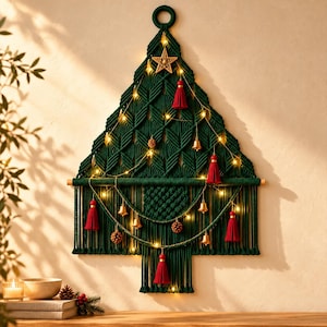 Christmas Macrame Wall Hanging, Handmade Tree Tapestry, Boho Holiday Home Decor