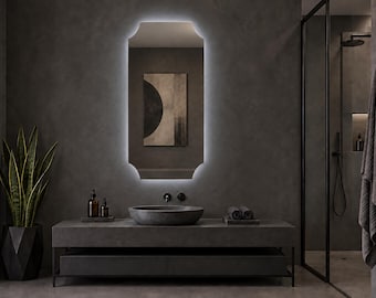 LED-badkamerspiegel met achtergrondverlichting, moderne wandspiegel voor de wastafel, luxe frameloze spiegel, decoratieve verticale spiegel voor badkamerinrichting.