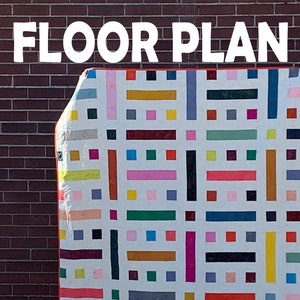 modern quilt pattern made up of colorful squares and rectangles titled floorplan