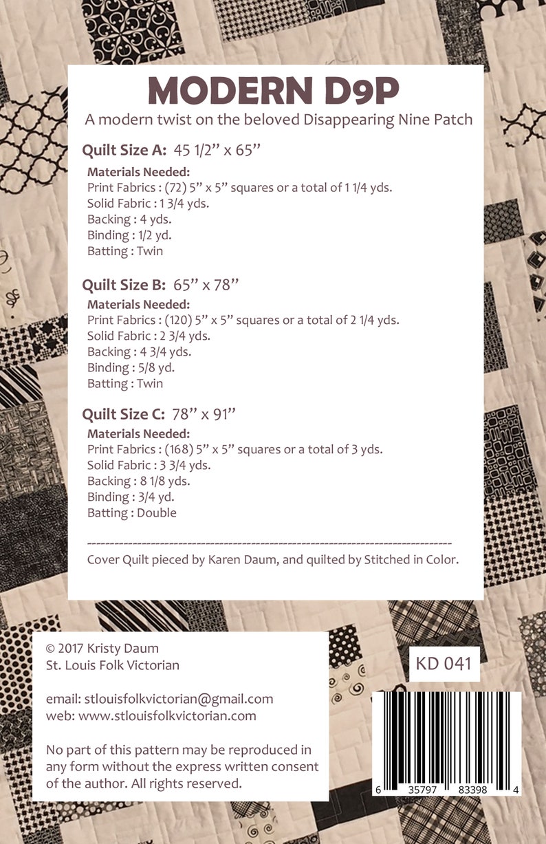 MODERN D9P Quilt Pattern pdf / quilt pattern / modern quilt pattern / modern quilting/ scrap quilt pattern image 2