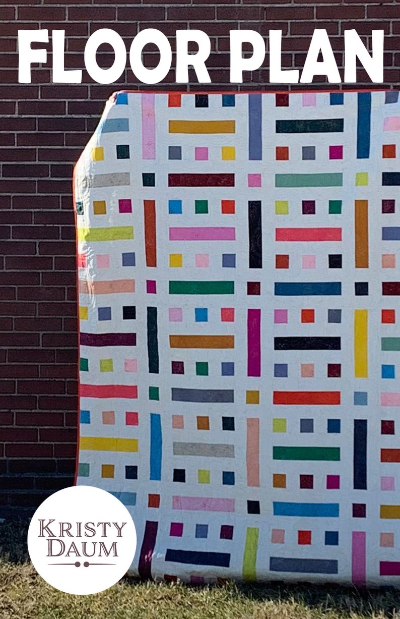 modern quilt pattern made up of colorful squares and rectangles titled floorplan