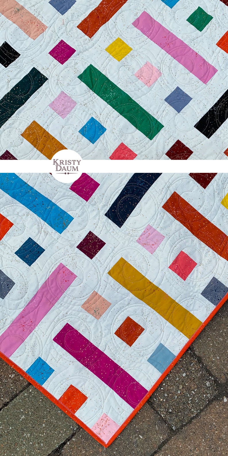 modern quilt made up of colorful squares and rectangles titled floorplan
