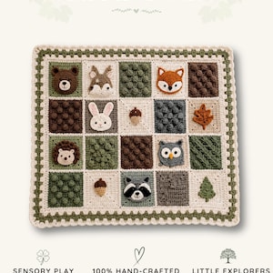 Forest Friends Heirloom Blanket Crochet Pattern PDF | 6 Animal Appliques | Bobble Squares | Digital Download