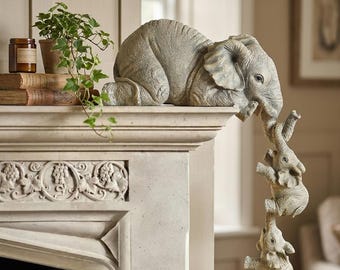 3 Piece Elephant Figurine Set, Cute Mother and Baby Elephant Statues, Resin Animal  embellishment  Shelf Ornament, Gift for Elephant Lovers