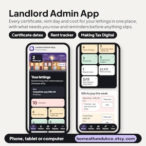 Landlord Admin App UK HMOs Lodgers Gas Safety EICR EPC Reminders Rent Tracker (Digital Download)