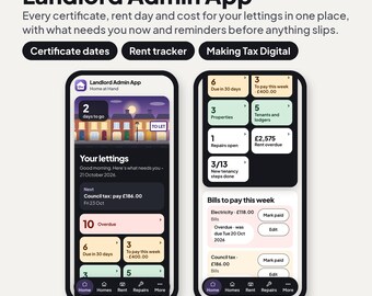 Landlord Admin App UK HMOs Lodgers Gas Safety EICR EPC Reminders Rent Tracker (Digital Download)