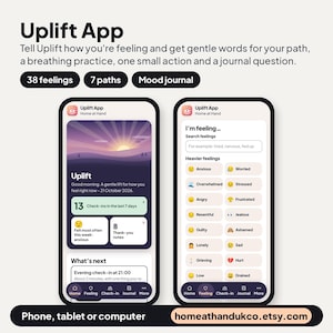 Uplift App, Spiritual Affirmations, Mood Journal, Gratitude Journal, Mindfulness, Self Care, Breathing (Digital Download)