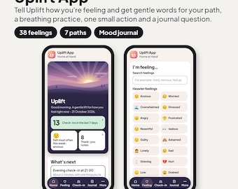 Uplift App, Spirituelle Affirmationen, Stimmungstagebuch, Dankbarkeitstagebuch, Achtsamkeit, Selbstfürsorge, Atmung (Digitaler Download)