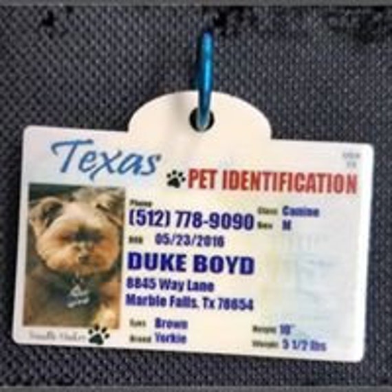 Pet ID Tag State Drivers License Style Etsy