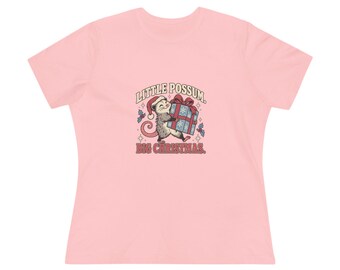 Women's Relaxed Opossum Tee - Little Possum, Big Christmas