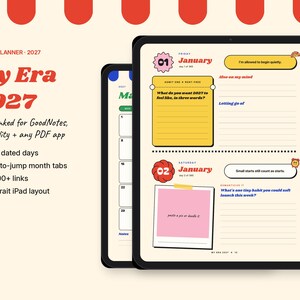 2027 Digital Planner GoodNotes, Retro Hyperlinked Daily Journal for iPad, Dated 2027 Digital Journal, Gen Z Groovy Affirmation Planner