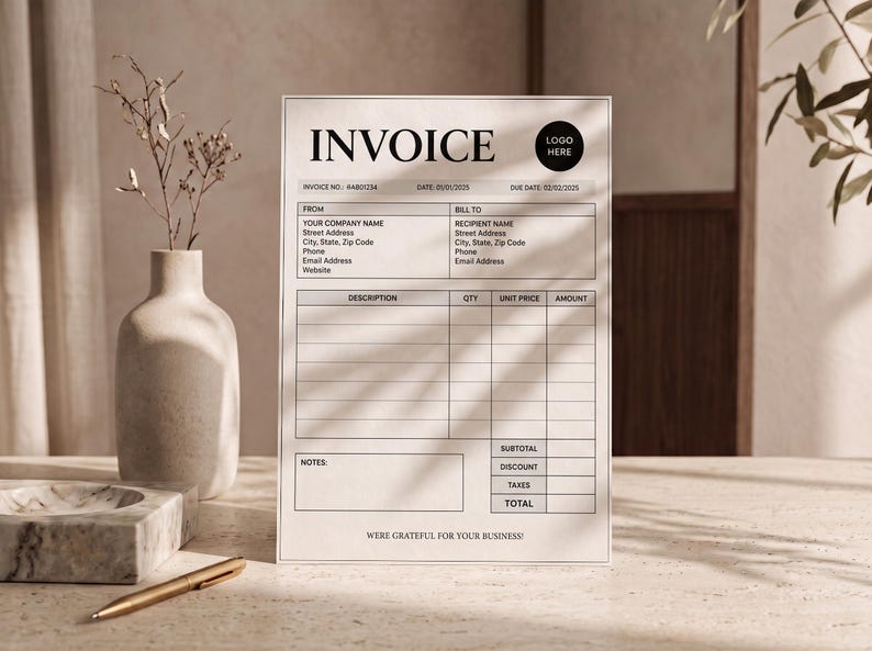 Minimalist Invoice Template | Editable Canva Invoice | Printable ...