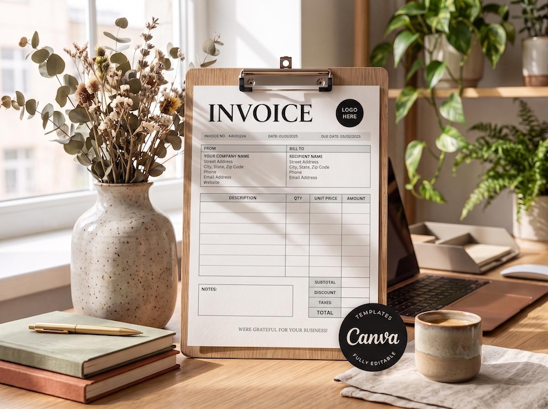 Minimalist Invoice Template | Editable Canva Invoice | Printable ...
