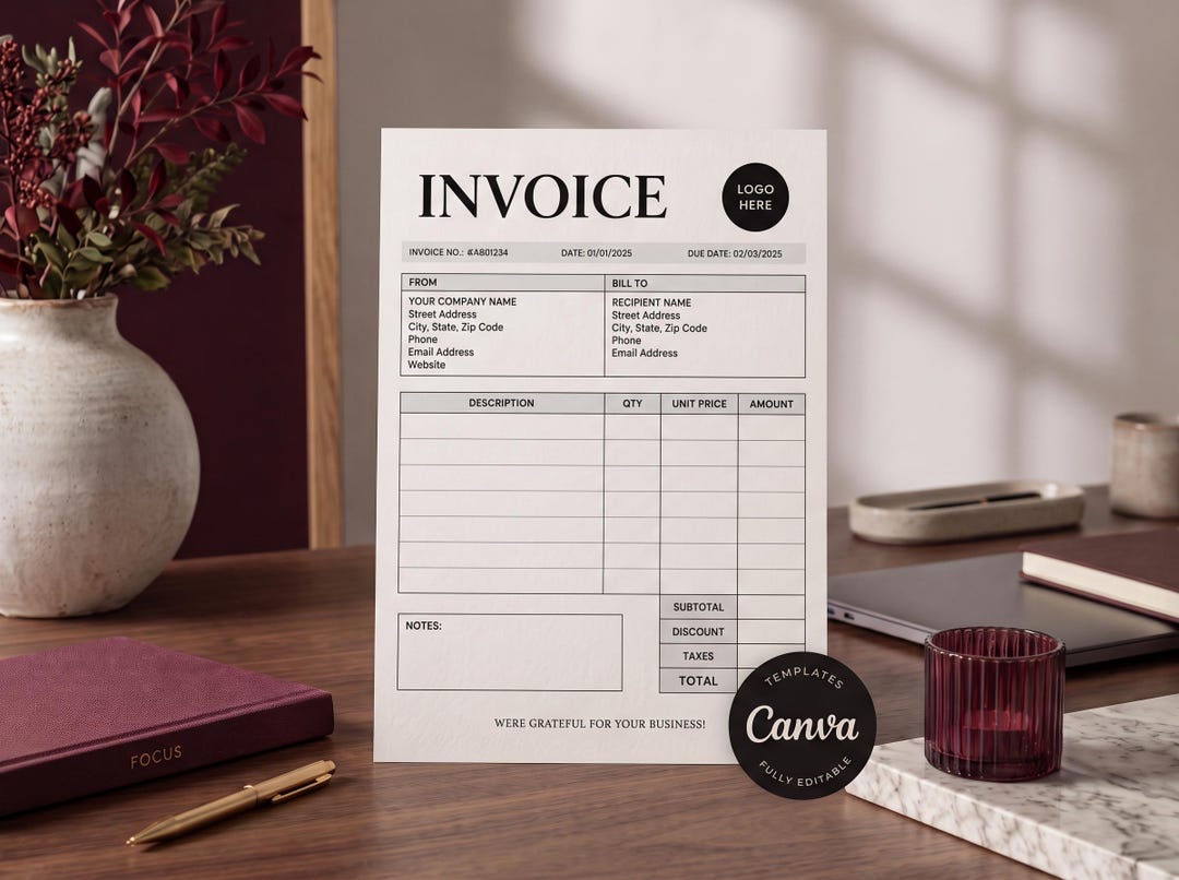 Minimalist Invoice Template | Editable Canva Invoice | Printable ...