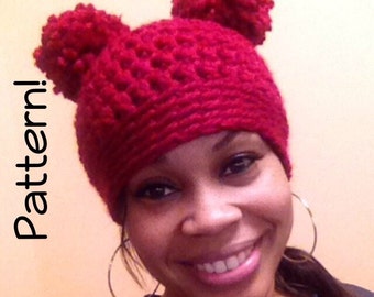 PATTERN ONLY crochet double pom-pom beanie