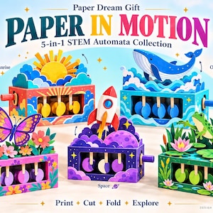 5-in-1 STEM Automata Bundle for kids Printable Working Paper for explore adventure for home & school science activity for digital download