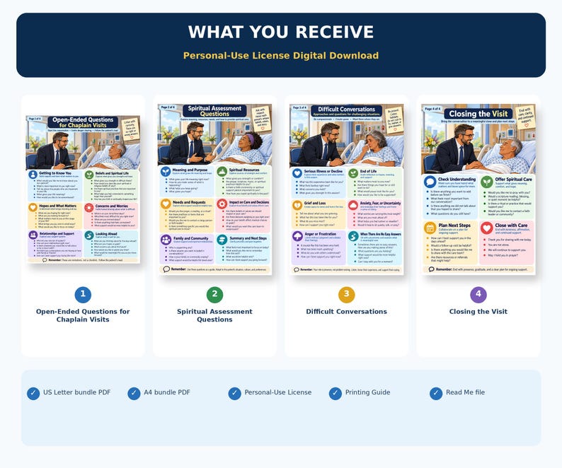Hospital Chaplain Personal Use License | 4 Bedside Spiritual Care Cheat ...
