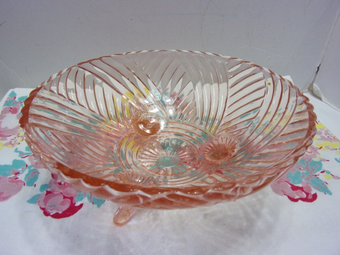 Footed Depression Glass Bowl Pink 8.5x3.5 Etsy